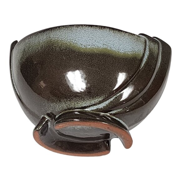 Frankoma Pottery #35 Footed Bowl Prairie Green & Brown Clay Serving Dish - Picture 7 of 8